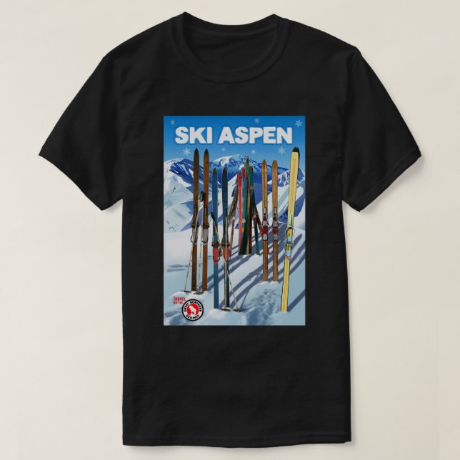 VintageStyle Ski Aspen Travel Poster T-Shirt (Design Front)