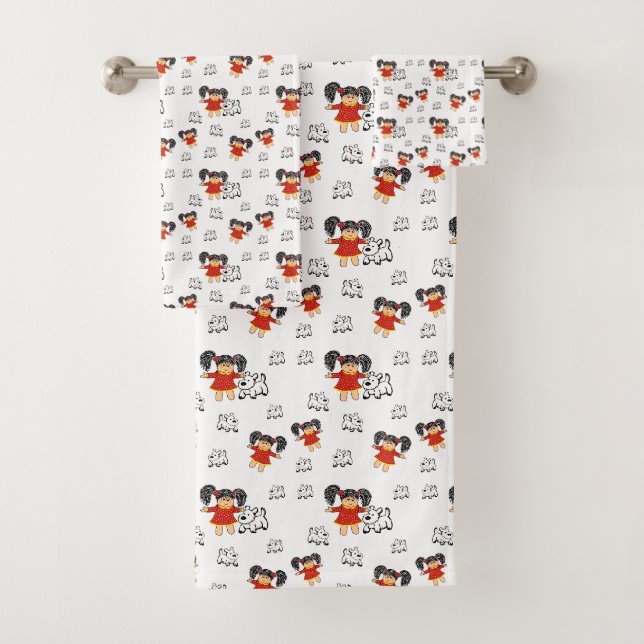 Vinted Black White Red Hand-drawn Bath Towels (Insitu)