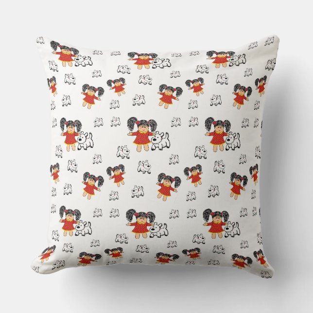 Vinted Black White Red Hand-drawn Throw Pillow (Front)
