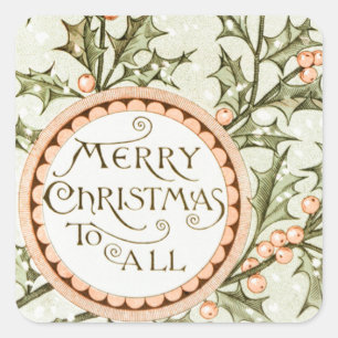 Vintge Merry Christmas to All Botanical Holiday Square Sticker