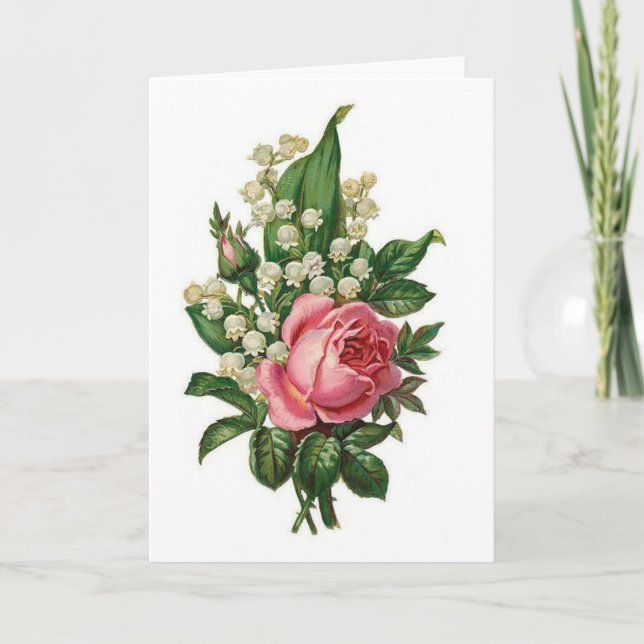 Vintge Pink Rose & Lily of the Valley, Card (Front)