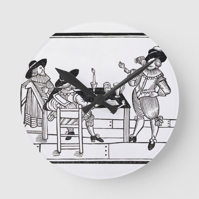 Vintners in a Tudor ale house, from a broadsheet ' Round Clock (Front)