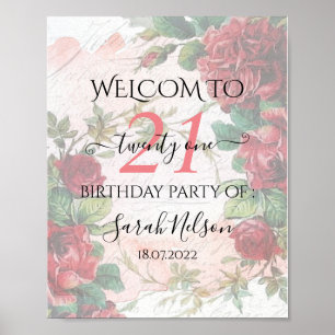 Vinttage Red Roses 21 Birthday Poster