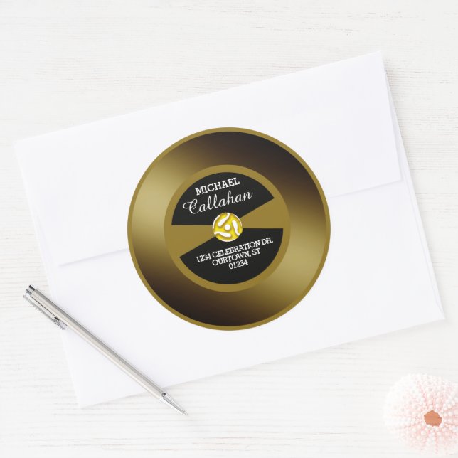 Vinyl 45 Gold Record Personal Address Classic Round Sticker (Envelope)