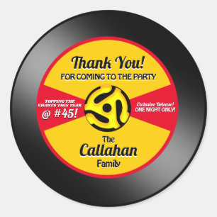 Vinyl 45 Record Label Birthday Party Thank You