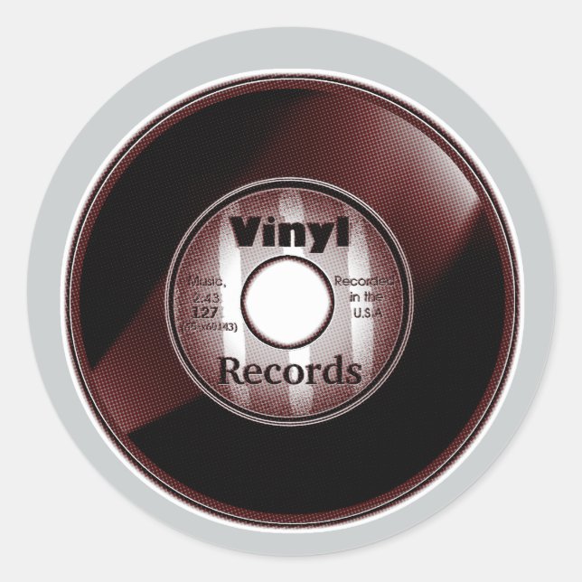 VINYL 45 RPM record, Red/White Classic Round Sticker (Front)