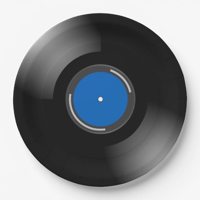 Vinyl Album Record Blue Party Paper Plate (Front)