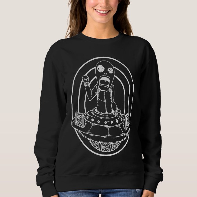 Vinyl Alien DJ Techno Raver Sweatshirt (Front)