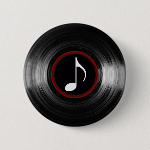 vinyl and musical note 2 inch round button
