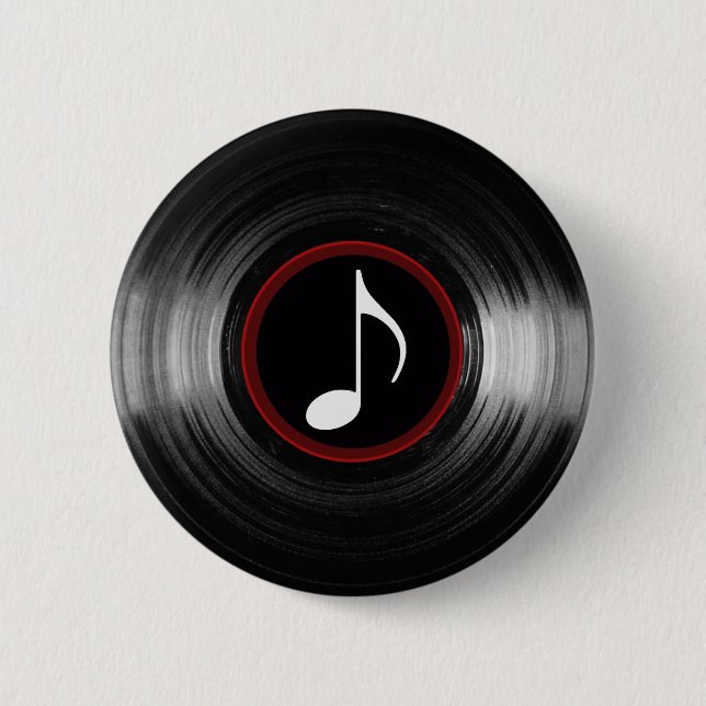 vinyl and musical note 2 inch round button (Front)