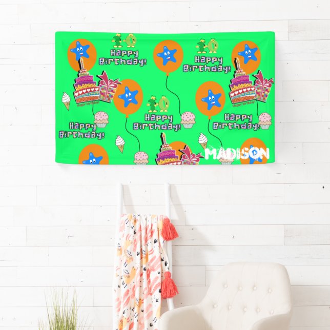 Vinyl Banner, Happy 10th Birthday Banner, Green Banner (Insitu)