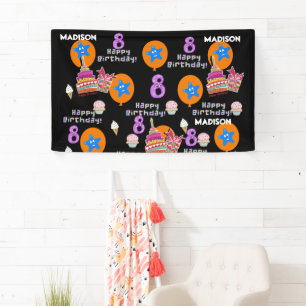 Vinyl Banner, Happy 8th Birthday Banner, #8 Black Banner