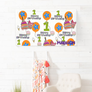 Vinyl Banner, Happy First Birthday Banner, #1 Banner