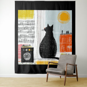 Vinyl Black Cat High Rise Live Set Tapestry