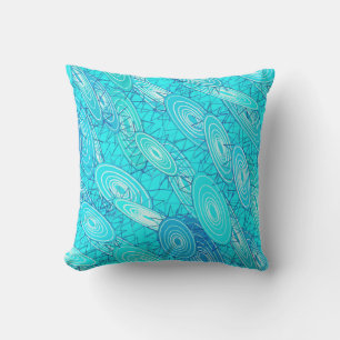 "Vinyl Blues" abstract - turquoise, blue, white Throw Pillow