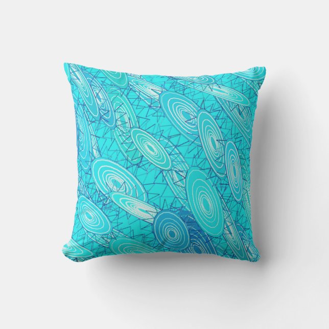 "Vinyl Blues" abstract - turquoise, blue, white Throw Pillow (Front)