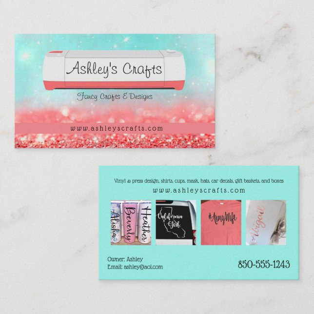 Vinyl Crafting and Design - Coral & Turquoise Busi Business Card (Front/Back)