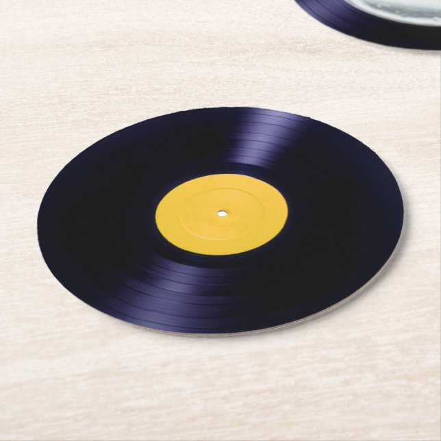 Vinyl disc retro old times style cover round paper coaster (Angled)