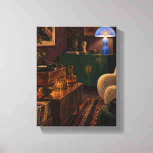 Vinyl Evening in the Walnut Room - Moody Interior Canvas Print