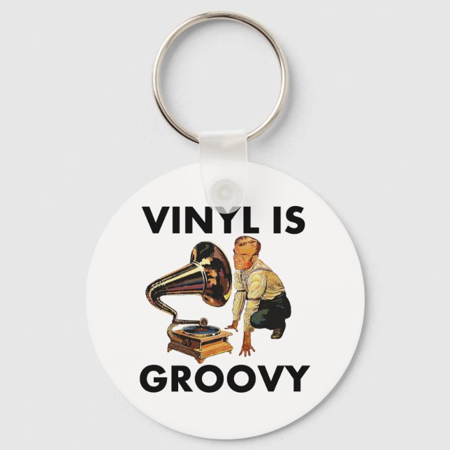 Vinyl Is Groovy Record Collector Humour Funny Pun Keychain (Front)