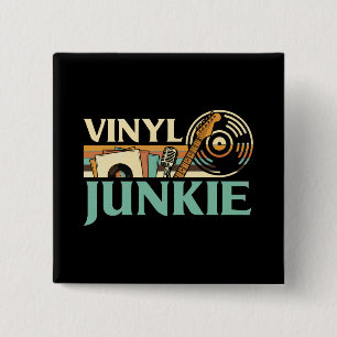 Vinyl Junkie LP Records DJ Turntable Music Collect 2 Inch Square Button