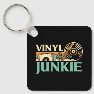 Vinyl Junkie LP Records DJ Turntable Music Collect Keychain