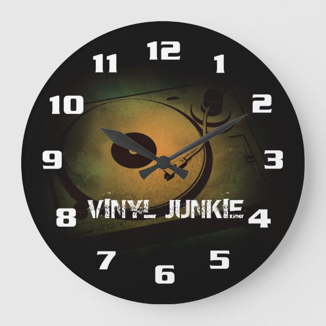 Vinyl Junkie Old Retro turn table Large Clock (Front)