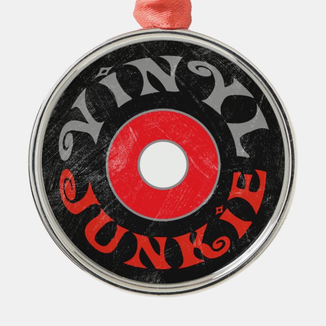 Vinyl Junkie Round Metal Frame Holiday Ornament (Front)
