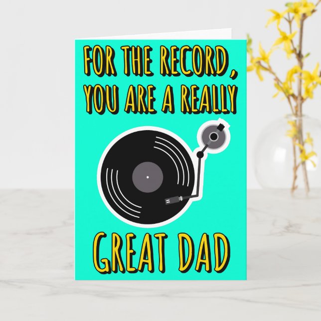 Vinyl Lover Record Funny Blue Birthday Fathers Day Card (Yellow Flower)