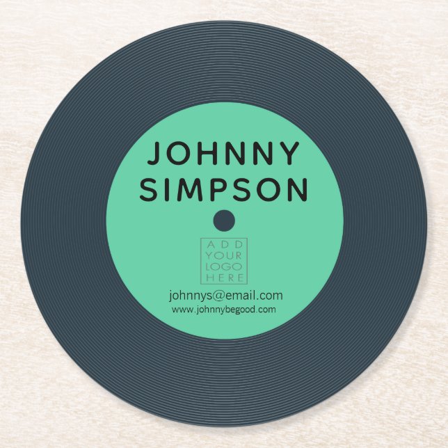 Vinyl LP Record Retro Personalized Bar Table Cup Round Paper Coaster (Front)