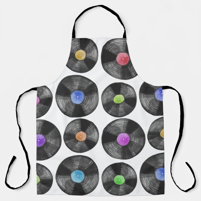 Vinyl LP Records Retro Illustration Apron (Front)