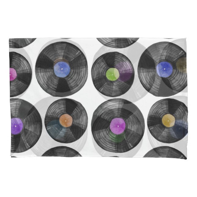 Vinyl LP Records Retro Illustration Pillowcase (Front)