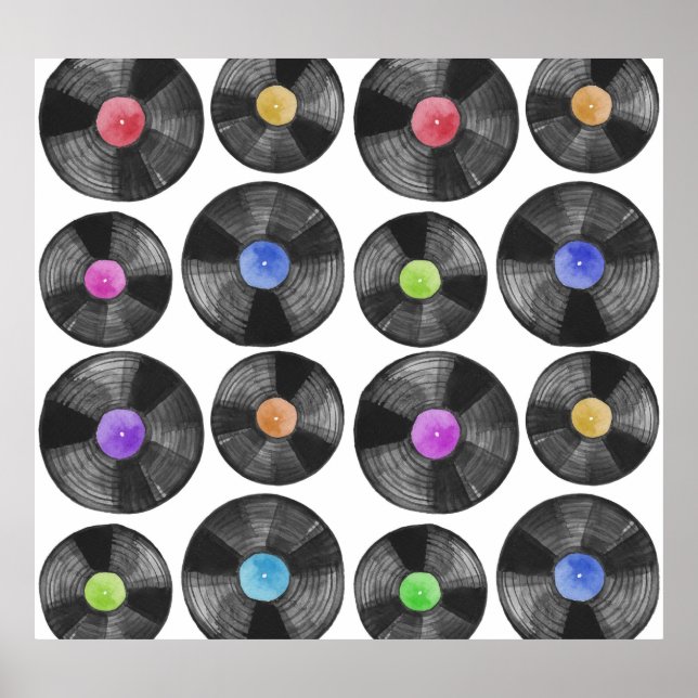Vinyl LP Records Retro Illustration Poster (Front)