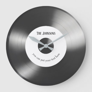 Vinyl Music Record Clock - Custom Black and White