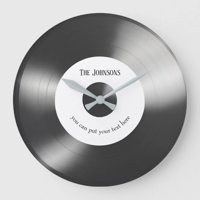 Vinyl Music Record Clock - Custom Black and White (Front)
