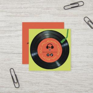 Vinyl Player DJ Lime Green Square Business Card
