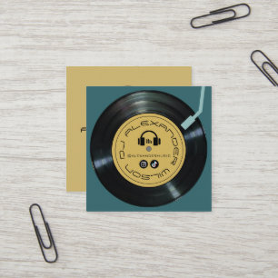 Vinyl Player DJ Midnight Green Square Business Card