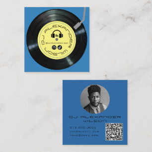 Vinyl Player DJ Sky Blue Photo QR Square Business Card
