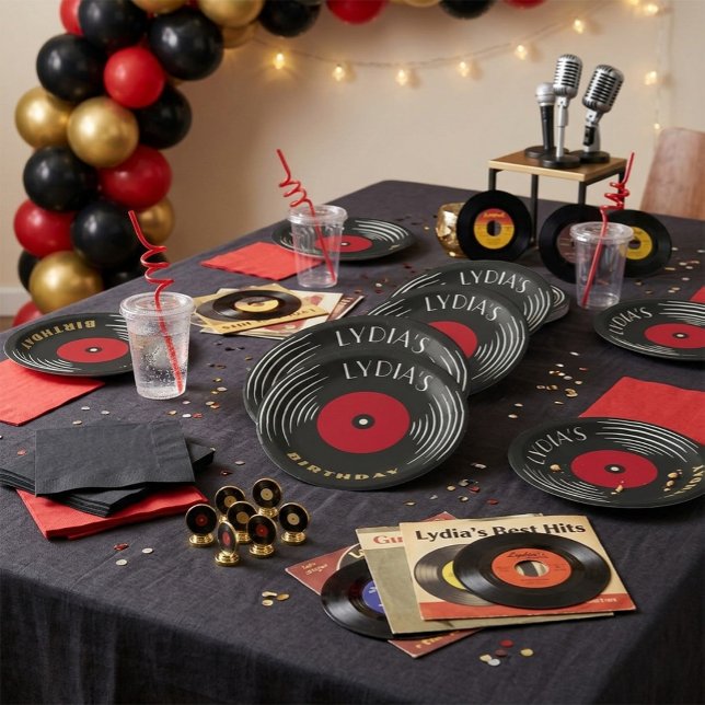 Vinyl Record Art Deco Birthday Paper Plate  (Creator Uploaded)