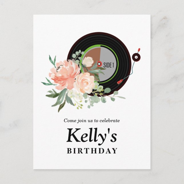vinyl record birthday Invitation Postcard (Front)