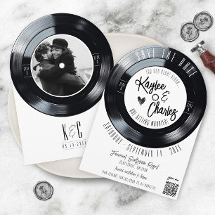 Vinyl Record Black and White Unique Photo Wedding Save The Date