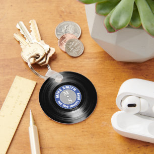 Vinyl Record Blue Personalized Keychain 