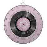 Vinyl Record Dartboard<br><div class="desc">A circular dart board designed to resemble a vinyl record, featuring a black centre with a pink spiral pattern radiating outward.</div>