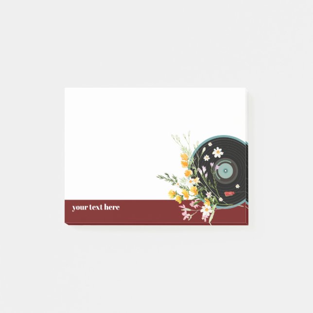Vinyl Record, floral, Oldies Rustic, women music Post-it Notes (Front)