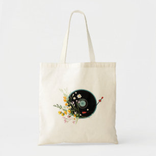 Vinyl Record, floral, Oldies Rustic, women music Tote Bag