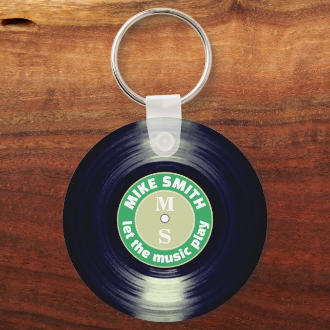 Vinyl Record Green Personalized Keychain  (Front)