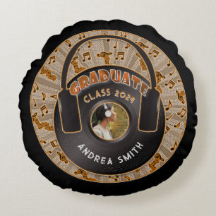 Vinyl Record Headphone Modern Retro Musical Grad Round Pillow