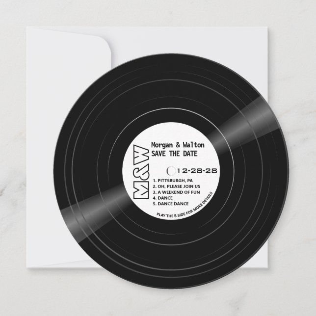 Vinyl Record Monogram - White Label Save The Date (Front)