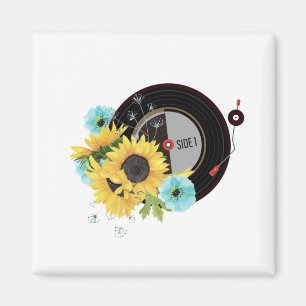 vinyl record, music sunflower magnet
