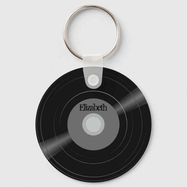Vinyl Record Name Monogram Student Gift Keychain (Front)